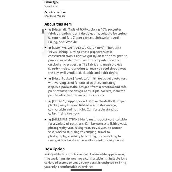 Men’s Vest  Outdoor Jacket Multi Pocket Size 2X Black - Picture 5 of 9